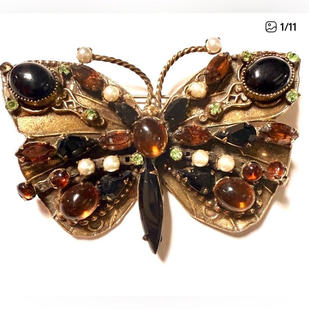 Elegant Gold and Black Butterfly Brooch